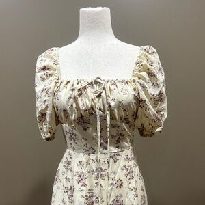 Floral Cream Puff Sleeve Dress